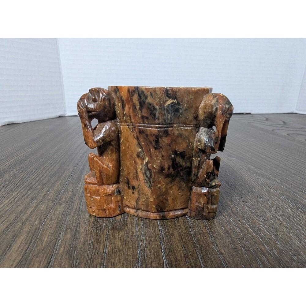 Soapstone Toothpick Holder 3 Monkeys See No Evil Hear No Evil Speak No Evil